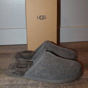 NIB‎ UGG WOMEN'S PEARLE MICRO CHEETAH PRINT GRAY SUEDE SHEARLING LINED SLIPPERS